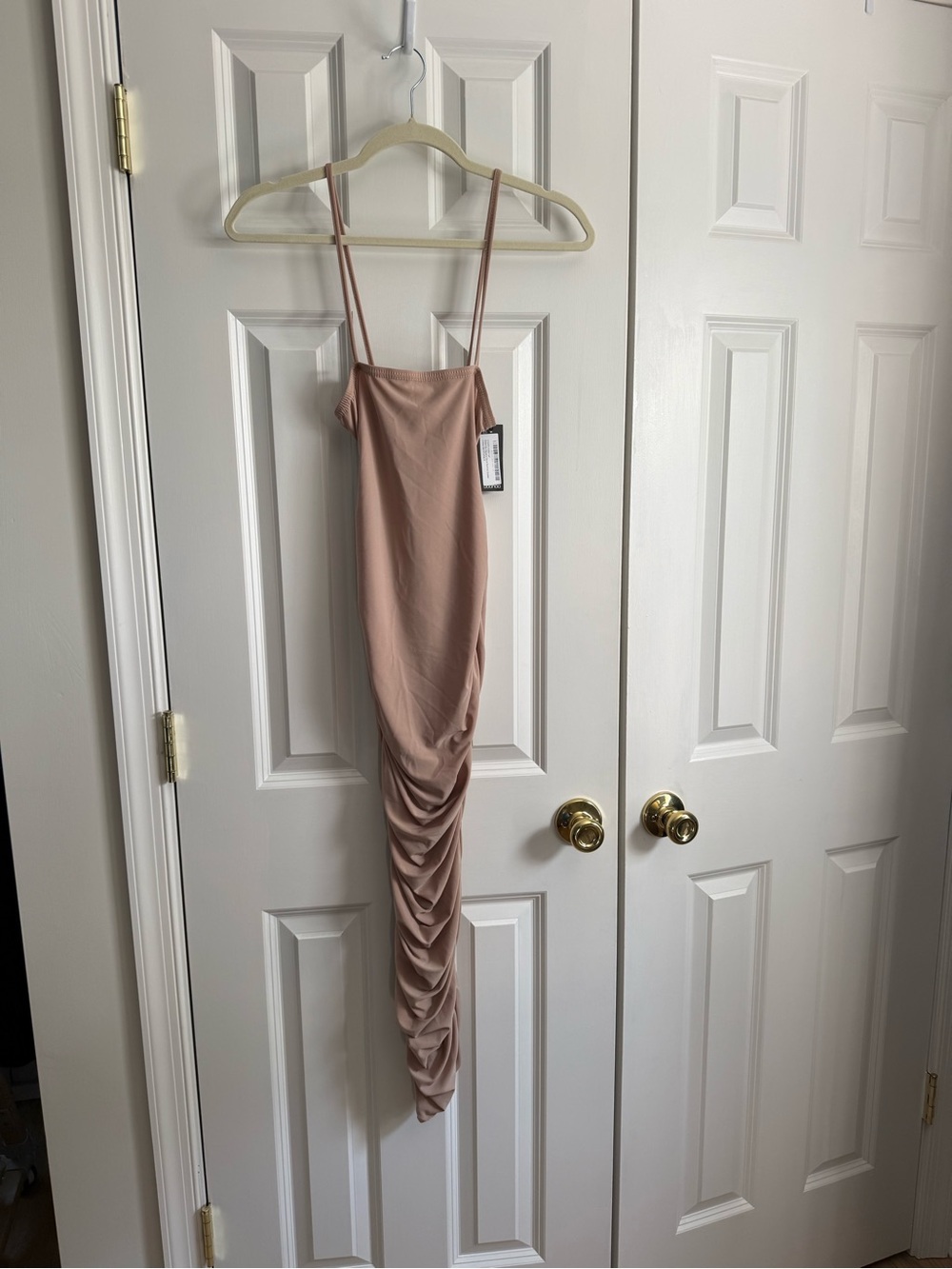 Boohoo Dusty Rose Ruched Midi Maternity Slip Dress